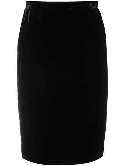 Pre-owned Valentino 1980s Velvet Effect Straight-fit Skirt In Black