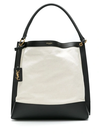 Shop Saint Laurent Tag Two-tone Tote Bag In Neutrals