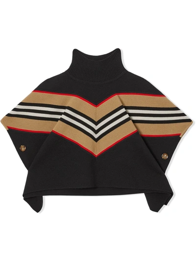 Shop Burberry Icon Stripe Panel Poncho In Black