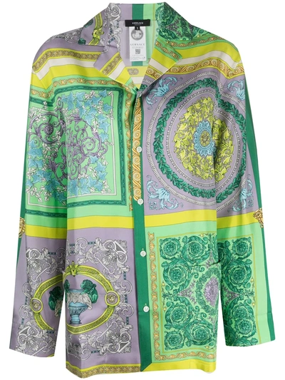 Shop Versace Baroque-print Pajama Shirt In Green