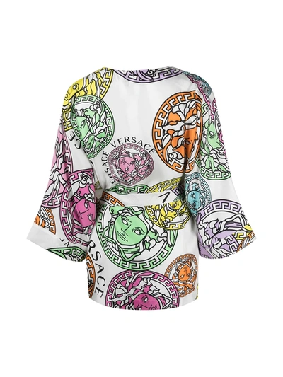 Shop Versace Medusa Head Silk Robe In Neutrals
