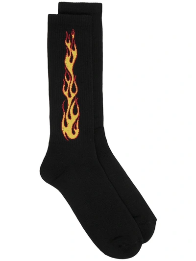 Shop Palm Angels Jacquard Flame Socks In Black