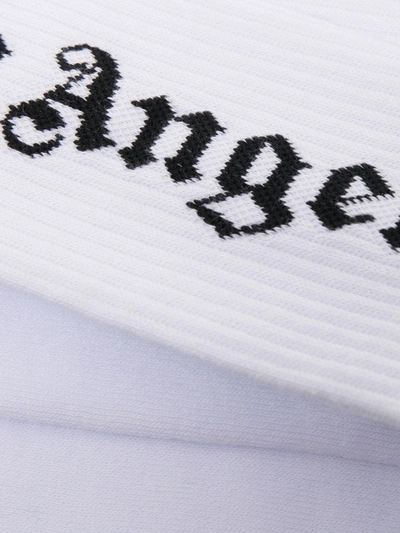 Shop Palm Angels Logo Intarsia-knit Socks In White