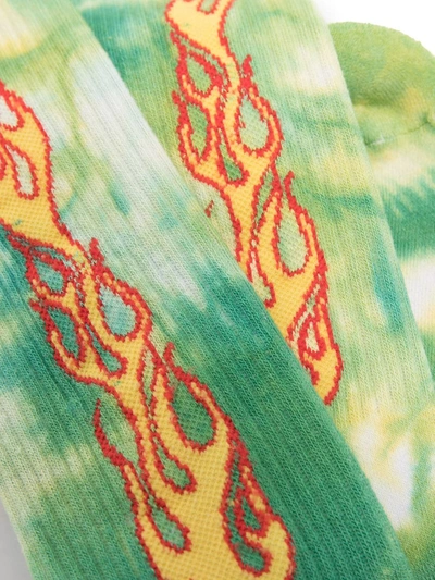 Shop Palm Angels Tie-dye Jacquard Flame Socks In Green