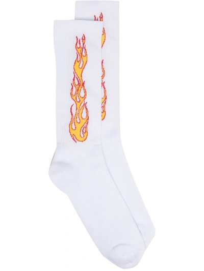 Shop Palm Angels Patterned Intarsia-knit Socks In White