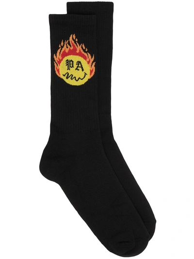 Shop Palm Angels Jacquard Burning Head Socks In Black