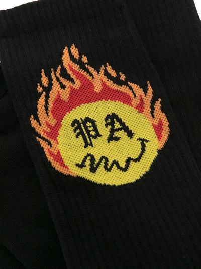 Shop Palm Angels Jacquard Burning Head Socks In Black
