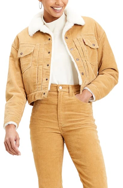 Shop Levi's New Heritage Corduroy Trucker Jacket With Faux Shearling Lining In Iced Coffee Warm 10