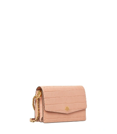 Shop Tory Burch Robinson Embossed Convertible Mini Shoulder Bag In Pink Moon