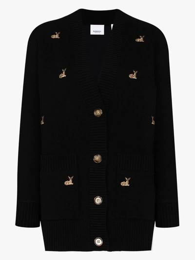 Shop Burberry Deer Appliqué Cardigan In Black