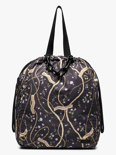 Shop Ganni Black Seduction Printed Drawstring Tote Bag