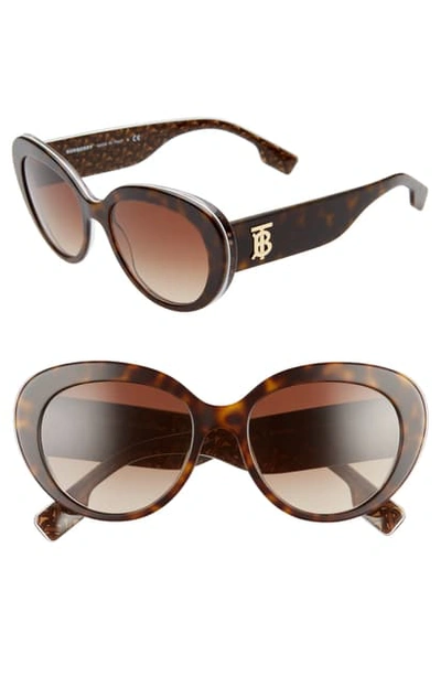 Shop Burberry 54mm Round Cat Eye Sunglasses In Dark Havana/brown Gradient