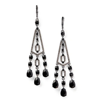 Shop Lauren Ralph Lauren Black Crystal Chandelier Earrings In Hem/jet