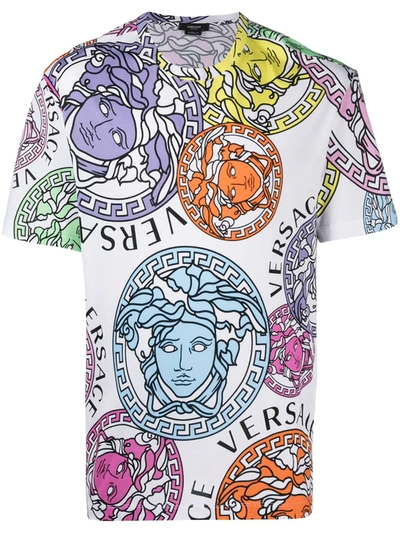 Shop Versace All-over Logo Print T-shirt In White