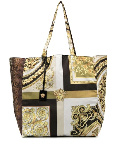 Shop Versace Mixed-print Tote Bag In Black