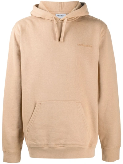 Shop Carhartt Logo-embroidered Hoodie In Brown