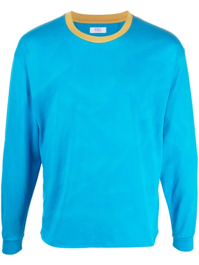 Shop Erl Contrasting Neckline Cotton T-shirt In Blue