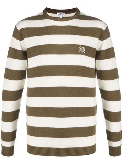 Shop Loewe Striped Logo-embroidered Jumper In White