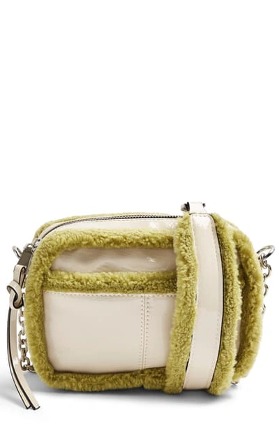 Shop Topshop Vinyl Faux Fur Crossbody Bag In Stone