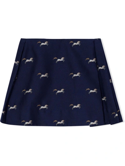 Shop Burberry Unicorn Embroidered Skirt In Blue