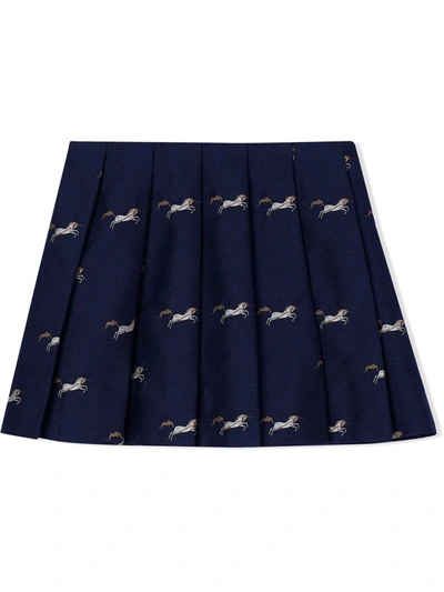 Shop Burberry Unicorn Embroidered Skirt In Blue