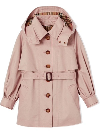 Shop Burberry Detachable Hood Trench Coat In Ice Pink