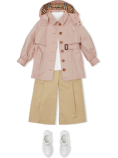 Shop Burberry Detachable Hood Trench Coat In Ice Pink