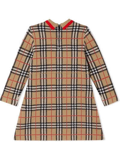 Shop Burberry Checkered Long-sleeved Dress In Archive Beige
