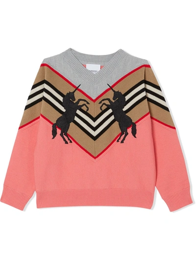 Shop Burberry Unicorn Embroidered Jumper In Peach