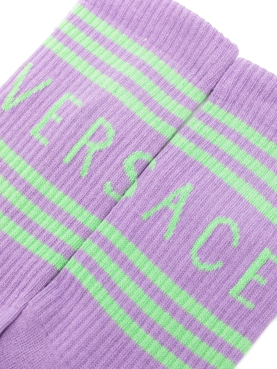 Shop Versace Ribbed Logo Socks In Purple