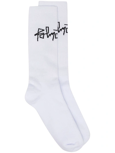 Shop Palm Angels Logo Print Socks In White