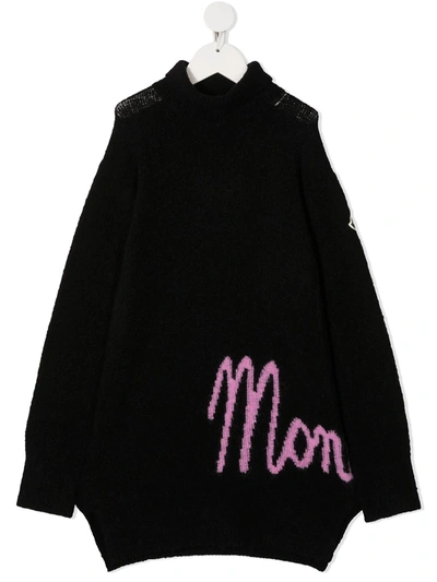 Shop Moncler Logo Knit Dress In Black