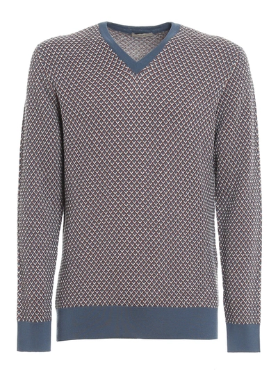 Shop Altea Jacquard Wool V-neck Jumper In Light Blue