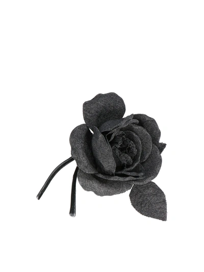 Shop P.a.r.o.s.h Rose Shape Brooch In Grey