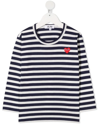Shop Comme Des Garçons Play Heart-patch Striped T-shirt In Blue