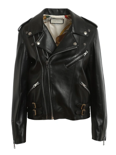 Shop Gucci Plonge Leather Biker Jacket In Black