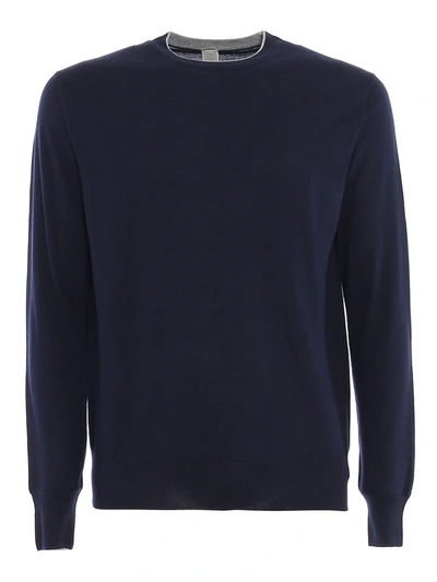 Shop Eleventy Wool-silk Blend Crewneck Jumper In Dark Blue