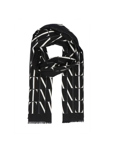 Shop Valentino Vltn Times Scarf In Black In White