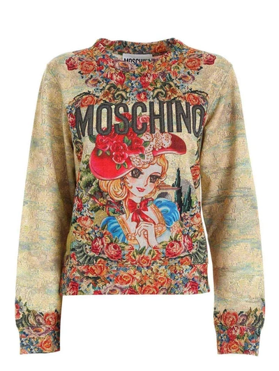 Shop Moschino Cross Stitch Effect Print Multicolor Sweatshi In Multicolour