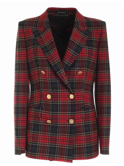 Shop Tagliatore Tartan Double-breasted Jacket In Red And Gree