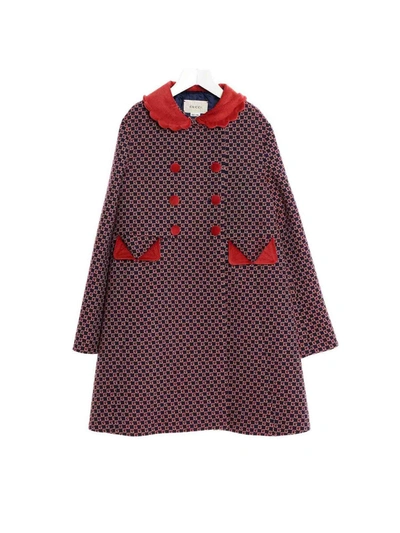 Shop Gucci All Over Logo Coat In Blue And Red In Multicolour