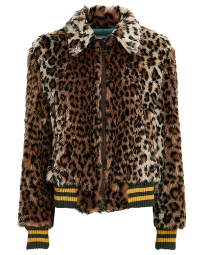 Shop R13 Leopard Faux Fur Bomber Jacket In Beige/black