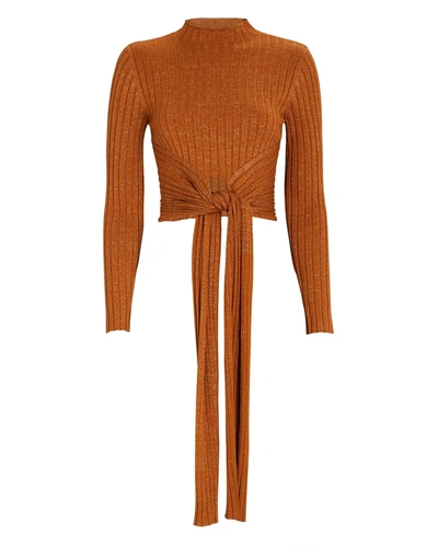 Shop Significant Other Goldie Tie-front Sweater In Brown