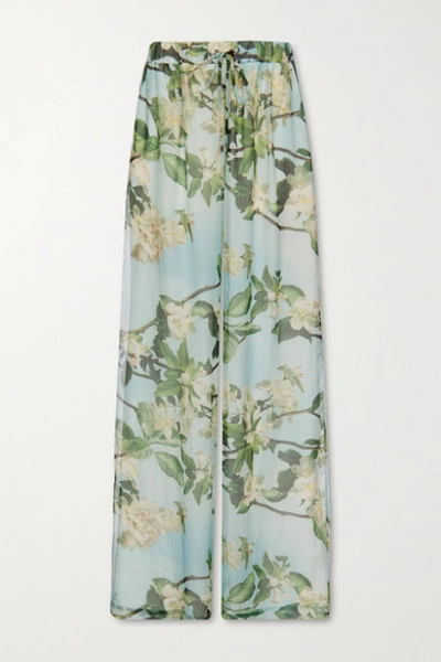 Shop Patbo Floral-print Crepon Wide-leg Pants In Mint