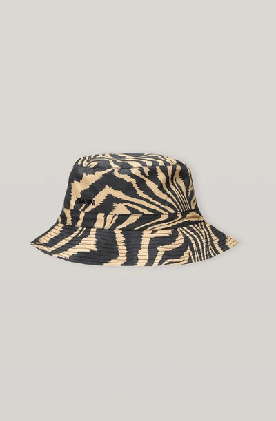 Shop Ganni Printed Cotton Poplin Hat In Tannin