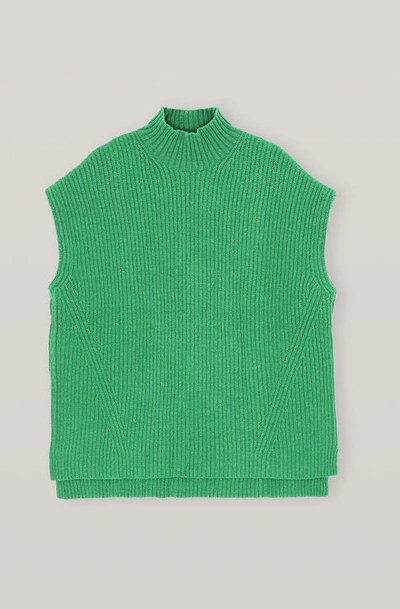 Shop Ganni Rib Knit Vest Foliage Green Size L