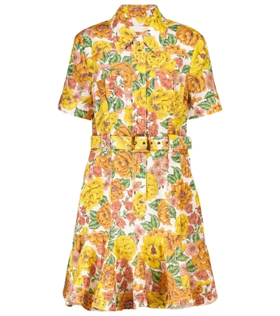 Shop Zimmermann Poppy Floral Linen Minidress In Yellow