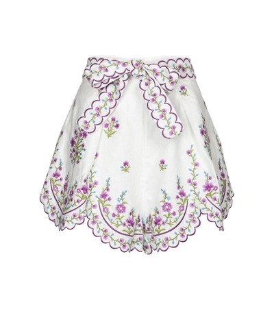Shop Zimmermann Poppy Embroidered Linen Shorts In White