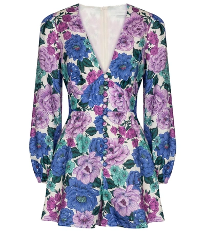 Shop Zimmermann Poppy Floral Linen Playsuit In Purple