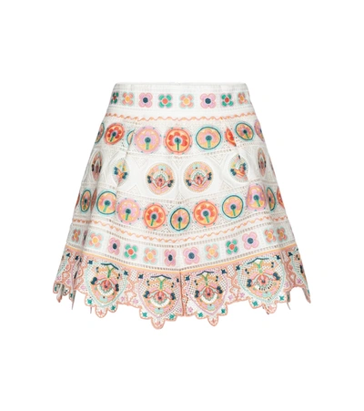 Shop Zimmermann Brighton Embroidered Cotton Shorts In Multicoloured